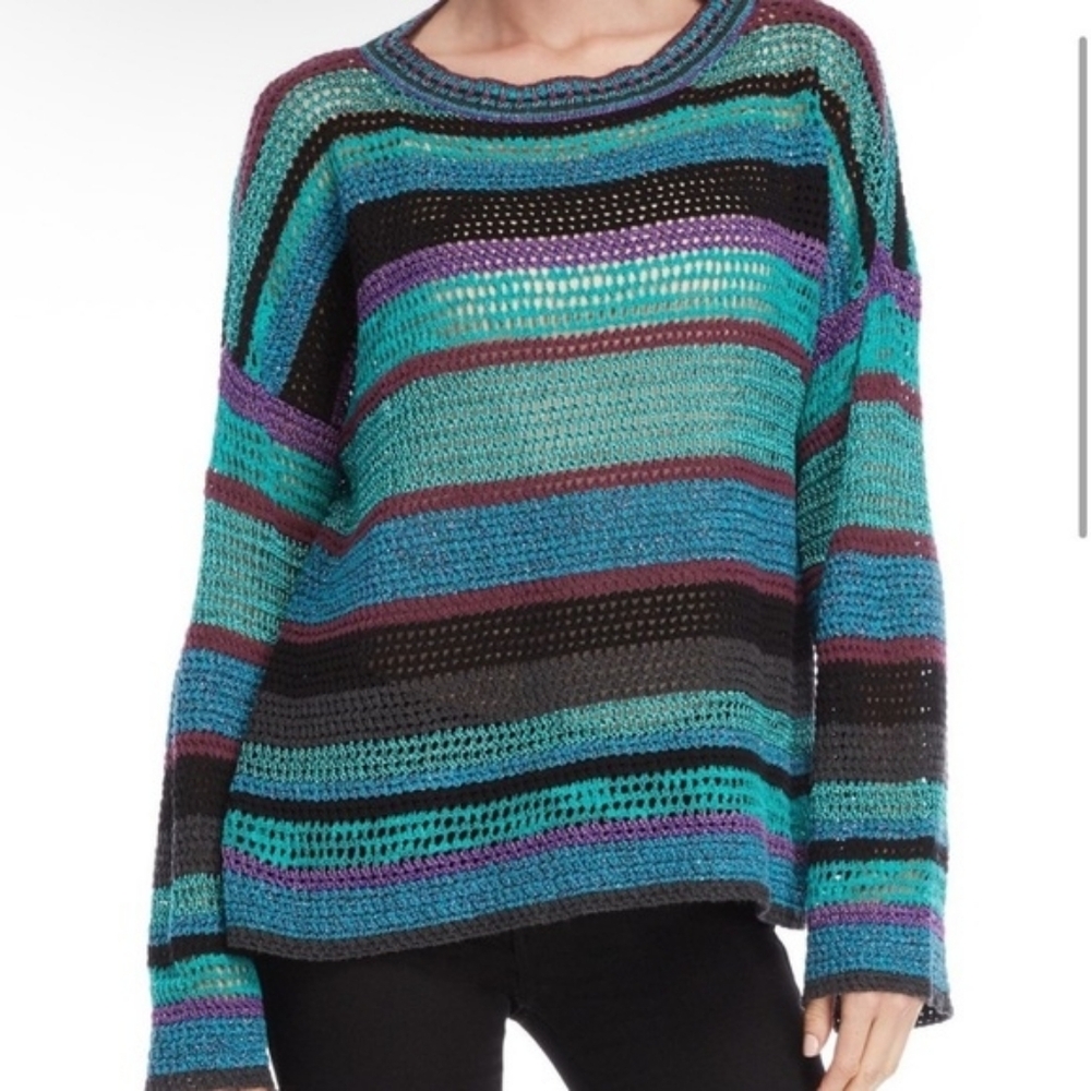 Zadig & Voltaire Shimmery Striped Open Weave Sweater M
